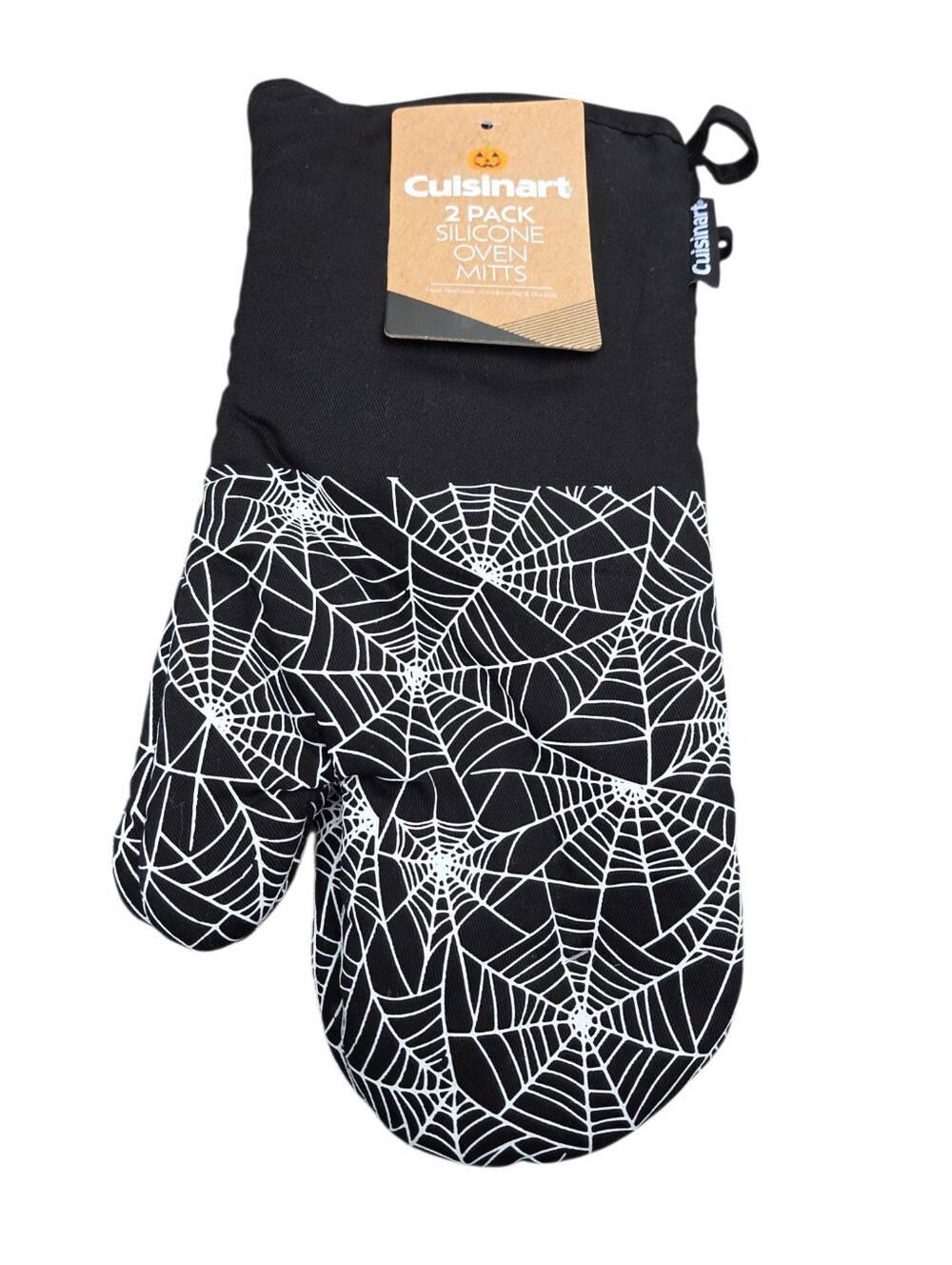 Cuisinart Black and White Spiderweb Silicone Oven Mitts - 2 Pack Halloween